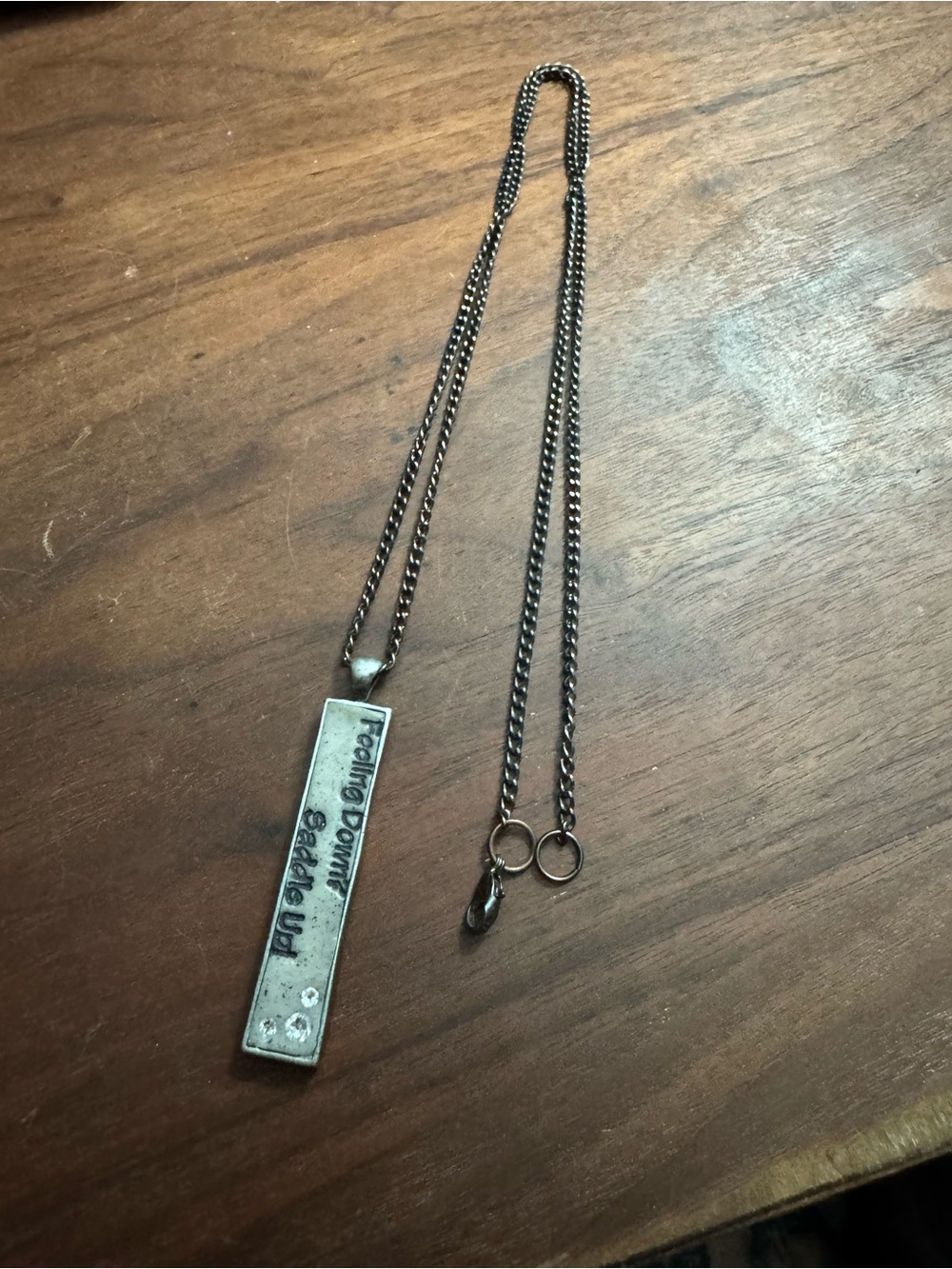 Feeling Down? Saddle Up? Silvertoned Crystal Rhinestone Pendant Necklace *READ*